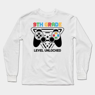 9th Grade Level Unlocked Video Gamer Back to School Boys Long Sleeve T-Shirt